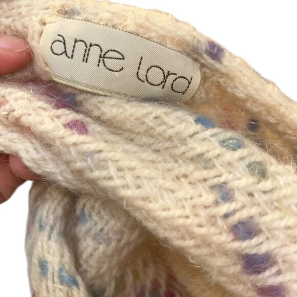 anne lord SPECTACULAR vintage mohair cream multi spec marl cape sweater XL - Picture 2 of 5